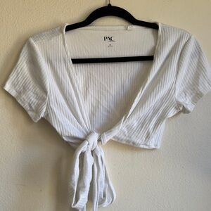 PacSun Ivory Ribbed Tie-Front Blouse
